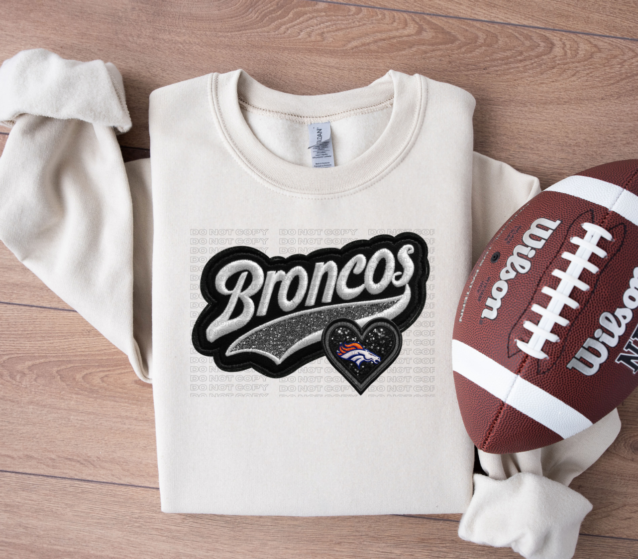 Varsity Broncos Faux Embroidery DTF
