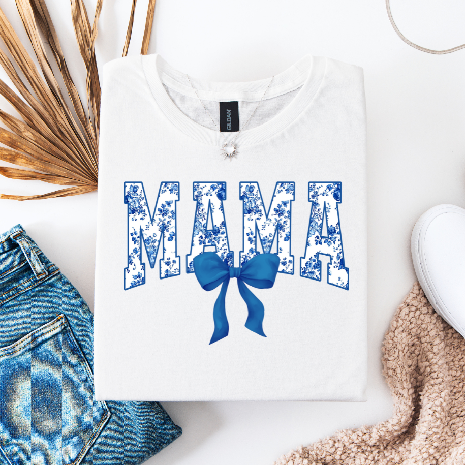 Mama Blue Floral Bow DTF