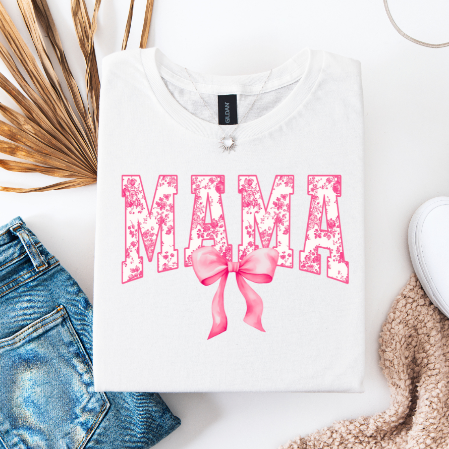Mama Pink Floral Bow DTF