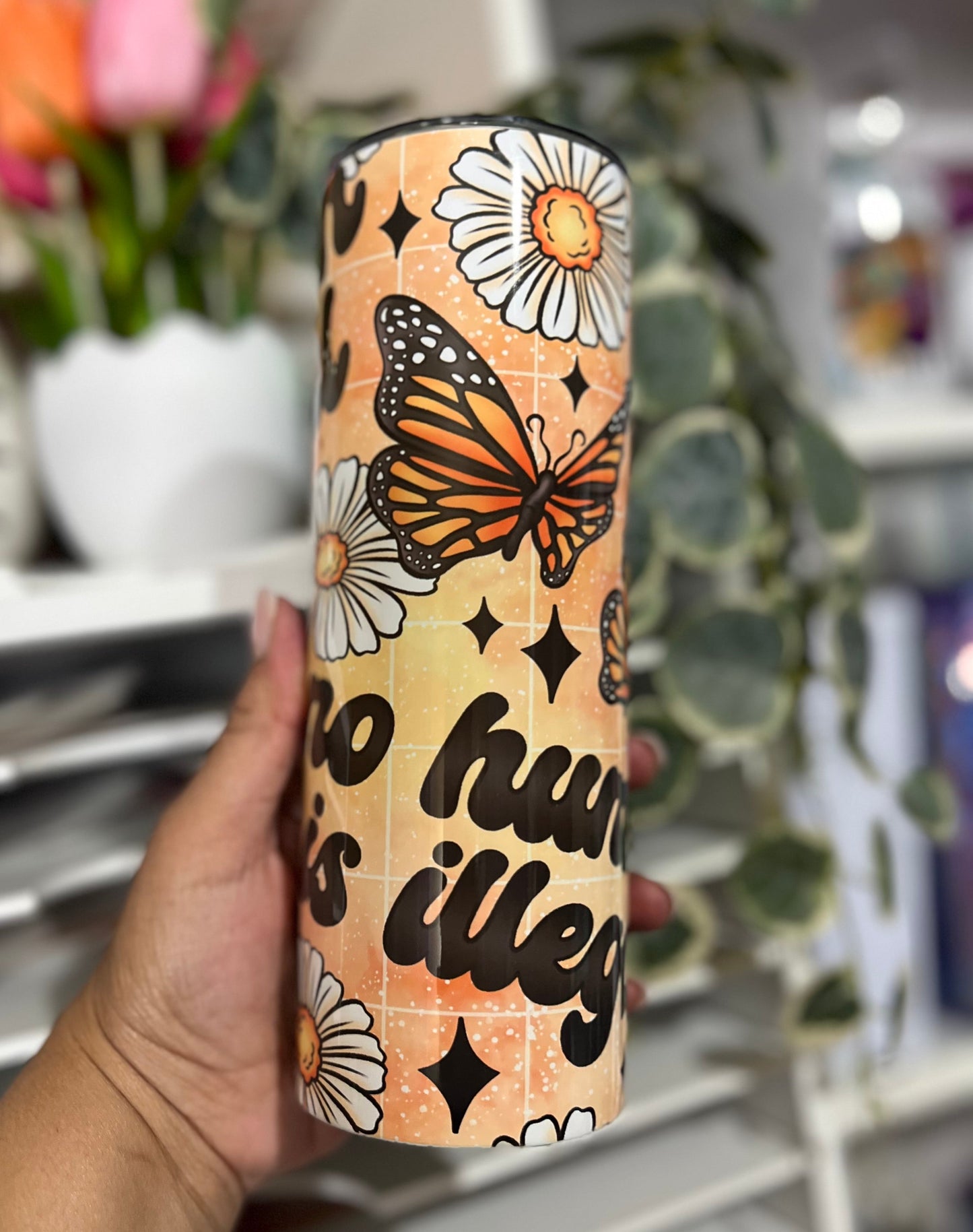 Floral No Human Is Illegal Tumbler