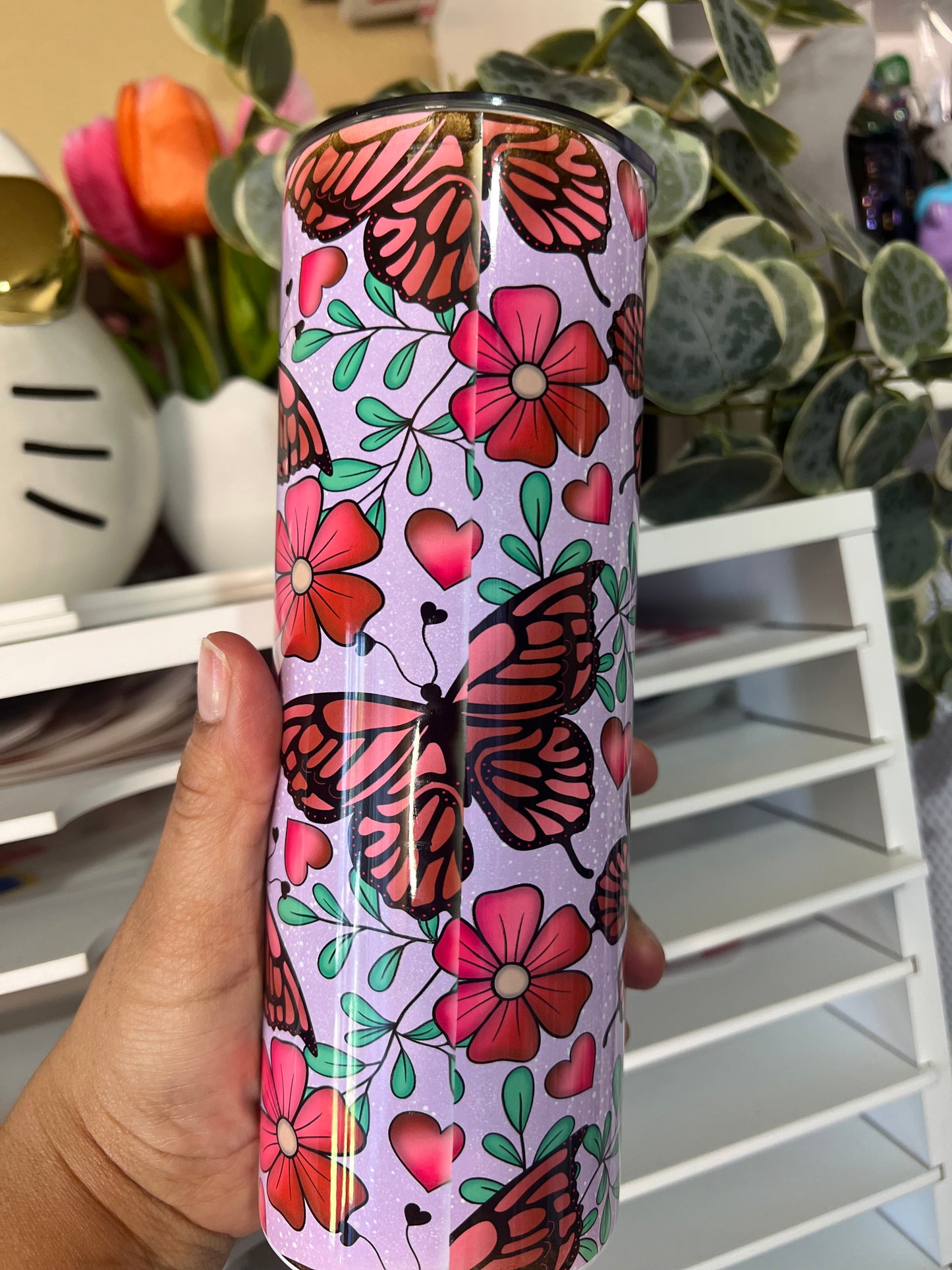 Oopsie Pink Butterflies Tumbler