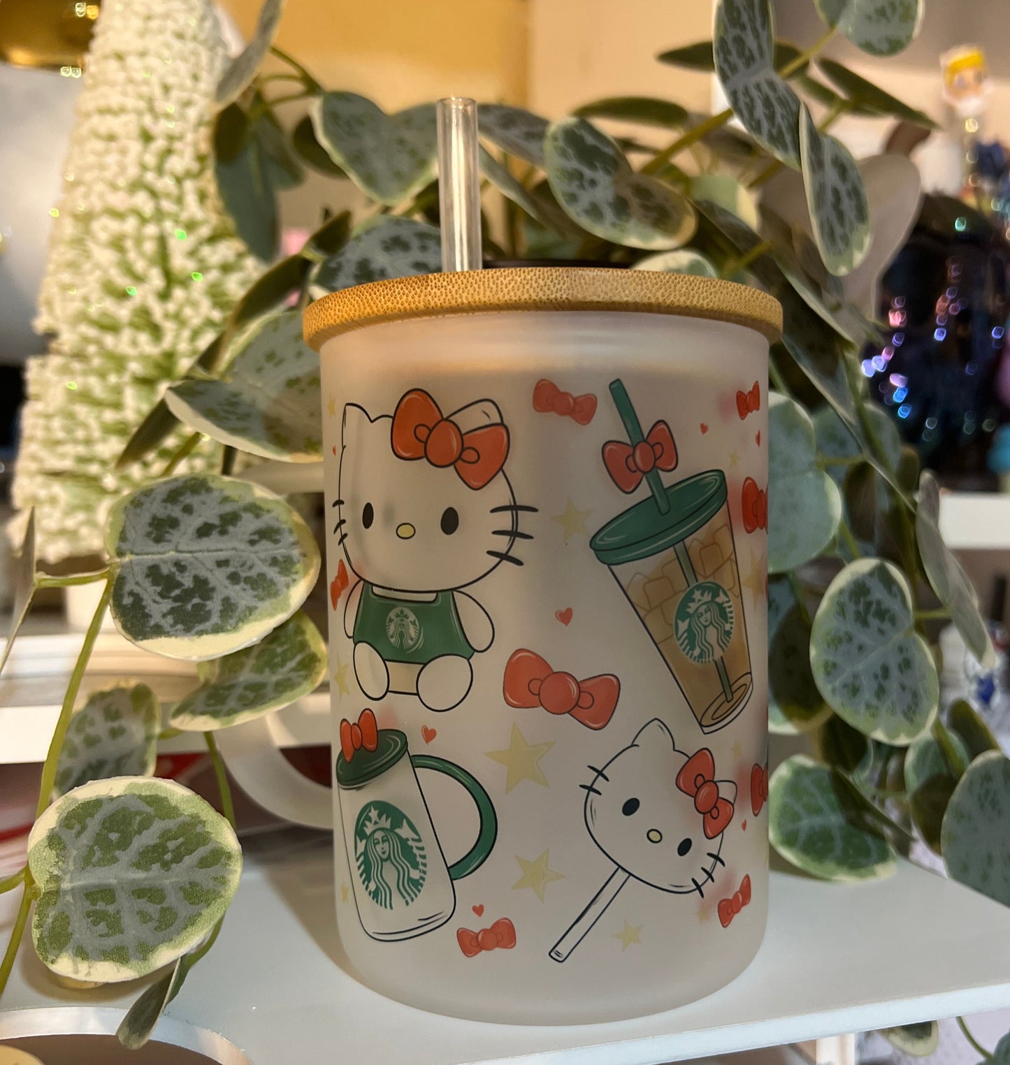 Holiday Coffee 17oz Frosted Glass Cup