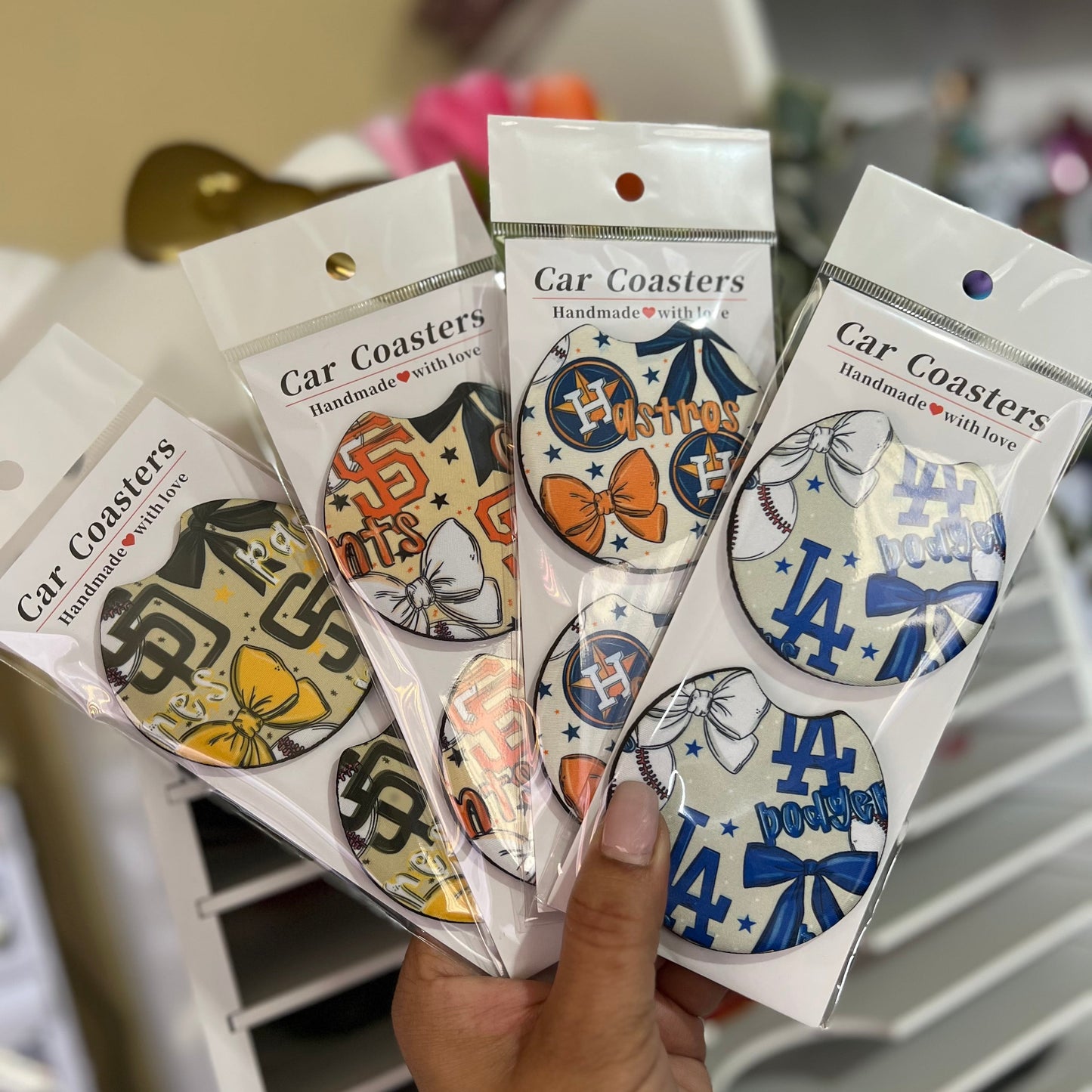 Coquette Baseball Team Car Coasters (Choose Your Team)