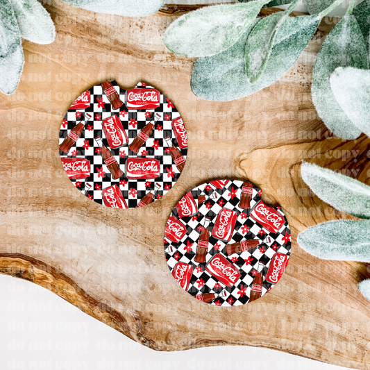 Classic Checkers & Flowers Car Coasters