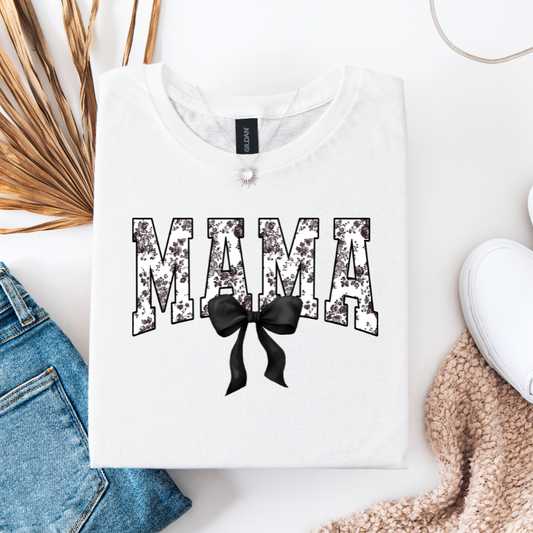 Mama Black Floral Bow DTF