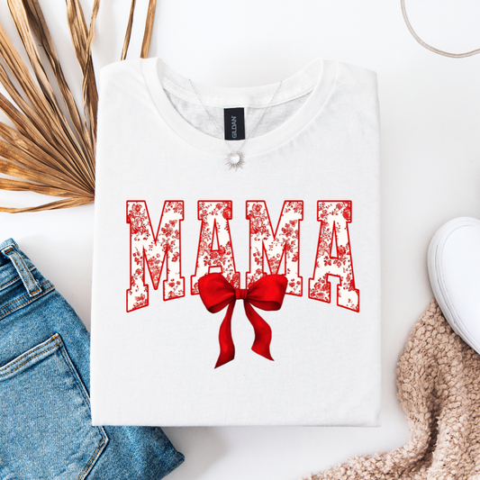Mama Red Floral Bow DTF