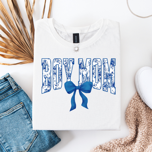 Boy_Mom Blue Floral Bow DTF