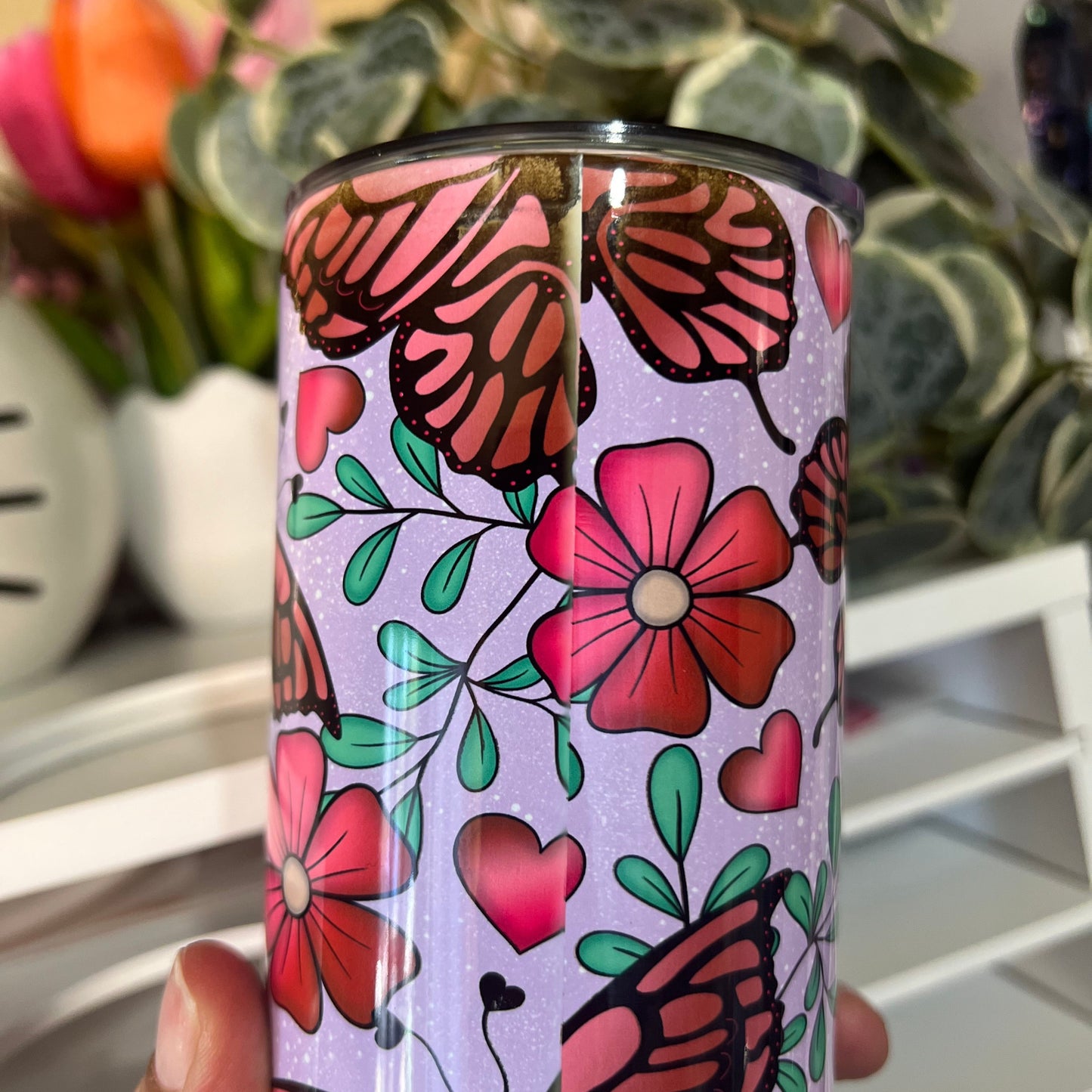 Oopsie Pink Butterflies Tumbler