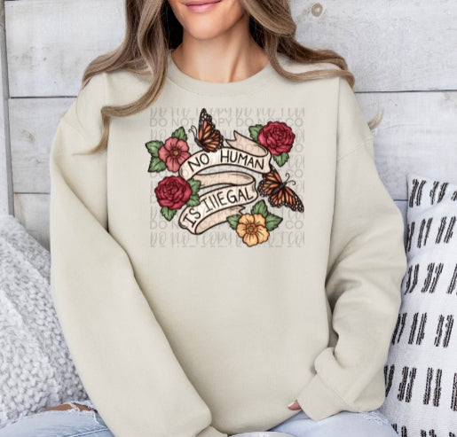 No Human is Illegal Floral Butterfly
