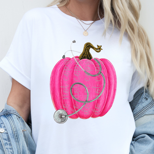 Pink Pumpkin Stethoscope DTF