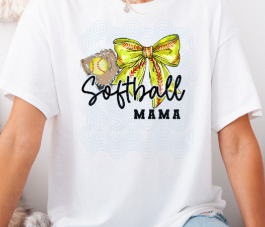 Softball Mama Glove & Bow DTF