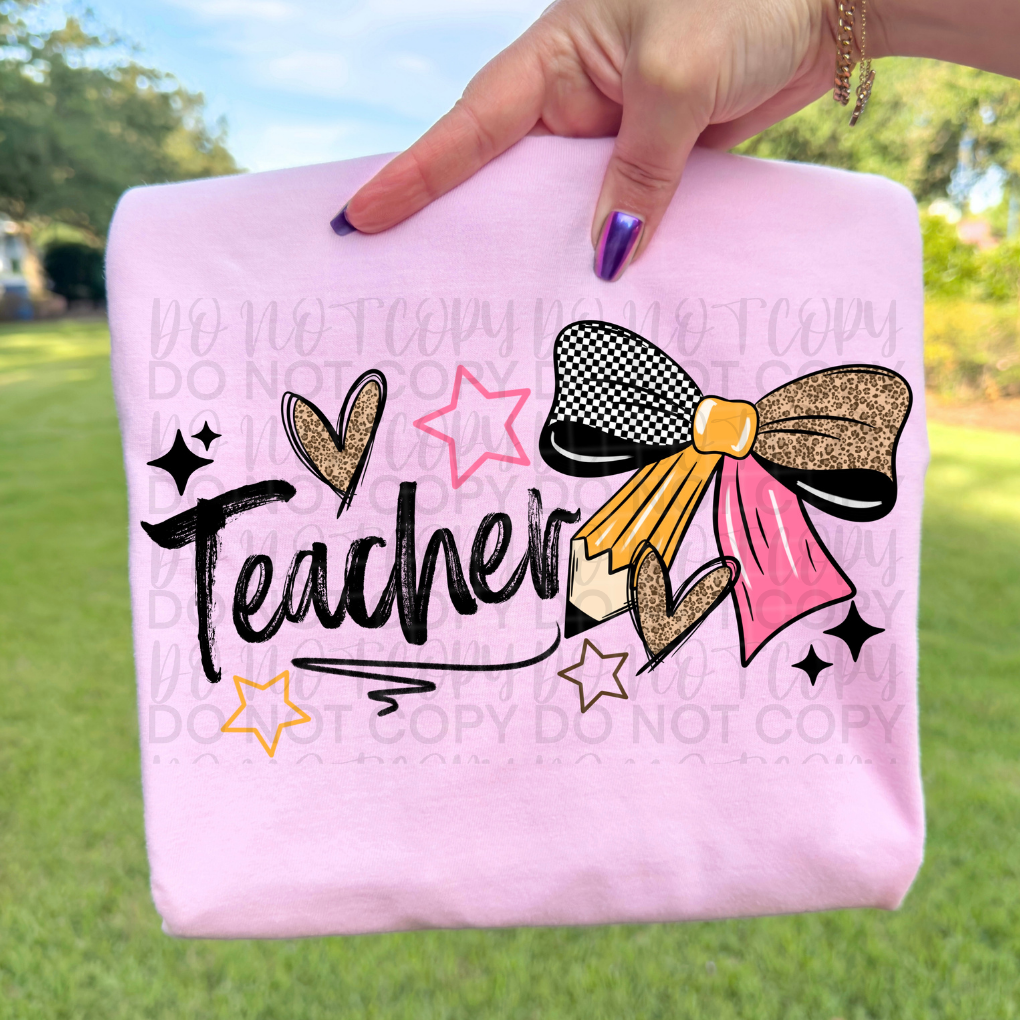 Teacher Pencil Bow DTF