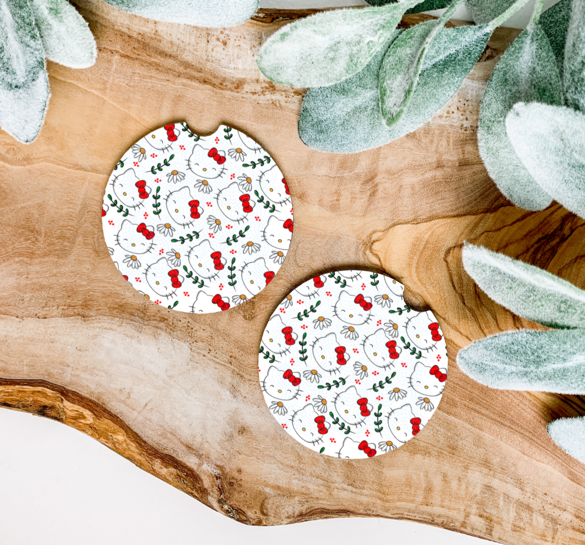 Red Bows & Daisies Car Coasters