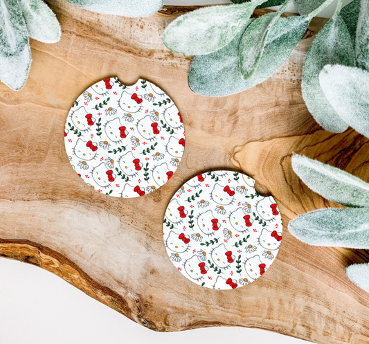 Red Bows & Daisies Car Coasters