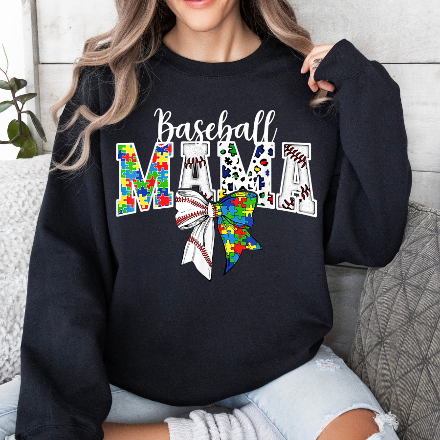 Baseball Autism Mama Bow DTF