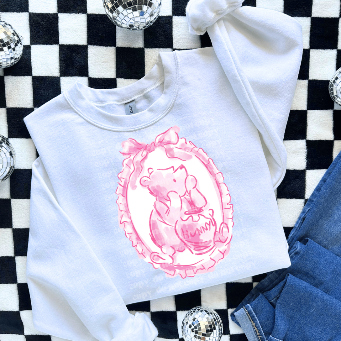 Pink Bear Bow Frame DTF