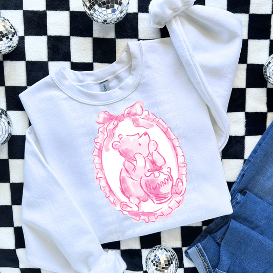 Pink Bear Bow Frame DTF